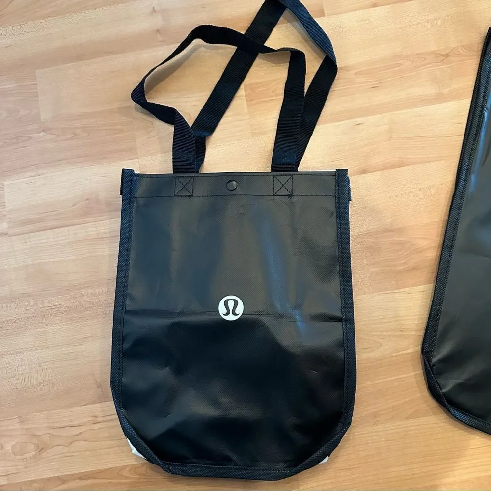 Bundle 2 Lululemon Reusable Shopping Gift Bag Totes Large & Small Black white